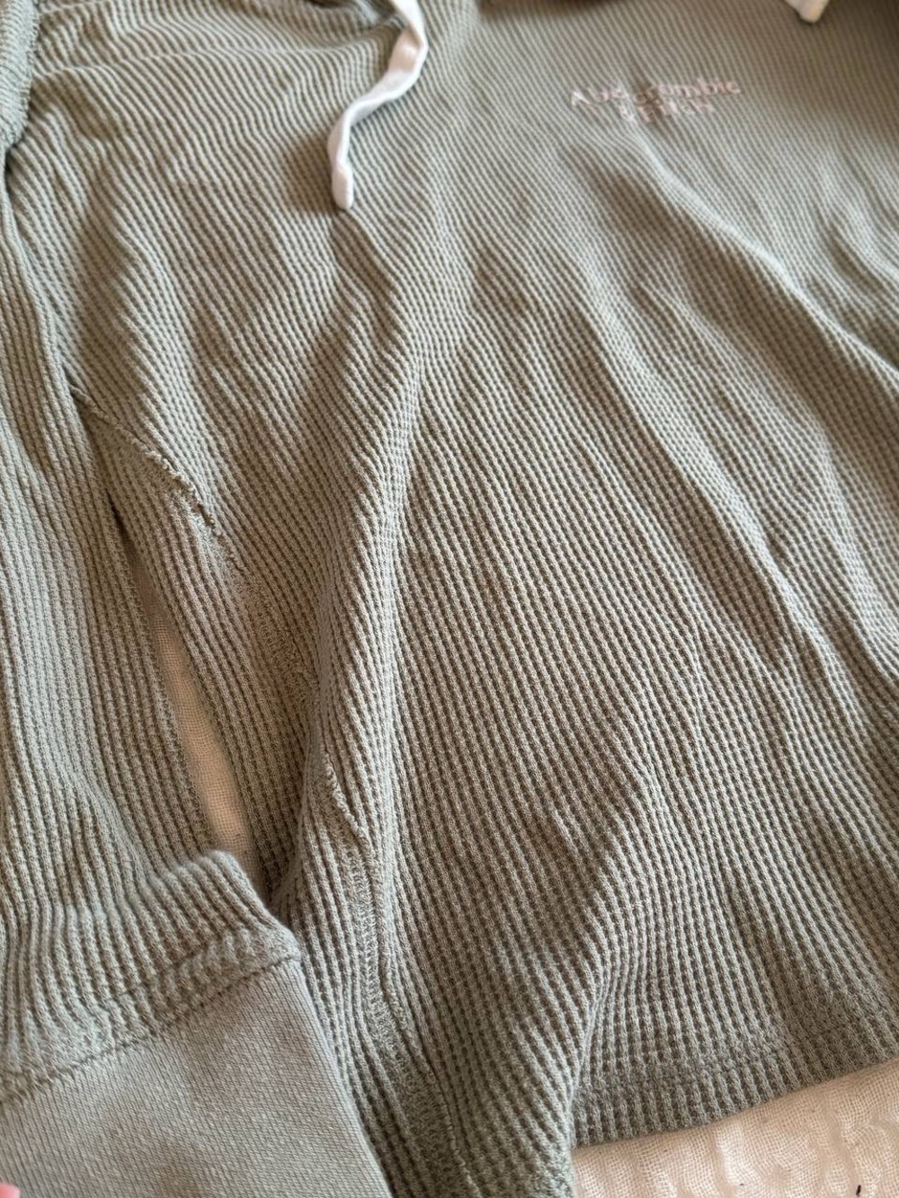 Abercrombie & Fitch Olive Green Waffle-Knit Hooded Top - Picture 3 of 5